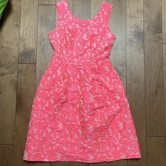 Pink Tartan Willow Kelly Sleeveless Dress 4 Coral neon pink Floral Jacquard - Picture 7 of 15